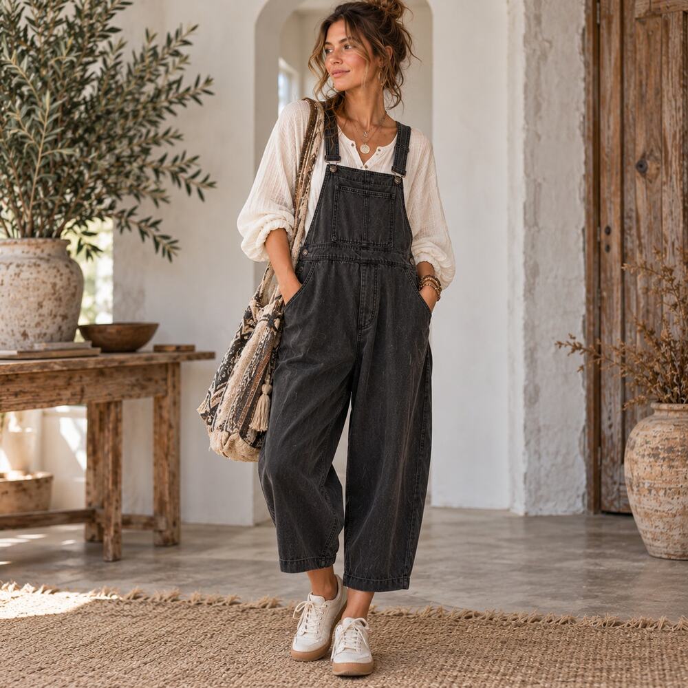Miou Muse Denim Overalls Sz S Charcoal Lagenlook Indie Sleaze Grunge Street BOho
